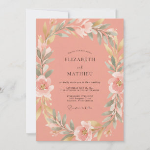 Coral Blossom Romantic Flourish Wedding Invitation