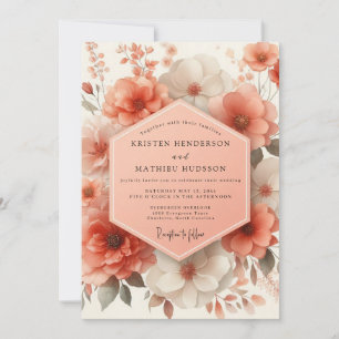 Coral Blossom Romantic Wedding Invitation
