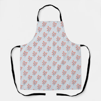 Coral Blossom Sprigs on Misty Blue Pattern Apron