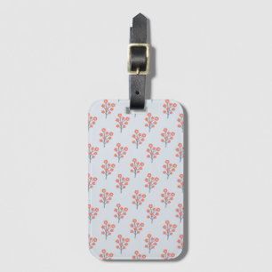 Coral Blossom Sprigs on Misty Blue Pattern Luggage Tag