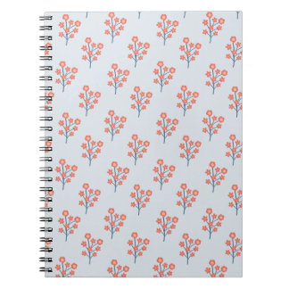 Coral Blossom Sprigs on Misty Blue Pattern Notebook