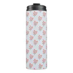Coral Blossom Sprigs on Misty Blue Pattern  Thermal Tumbler