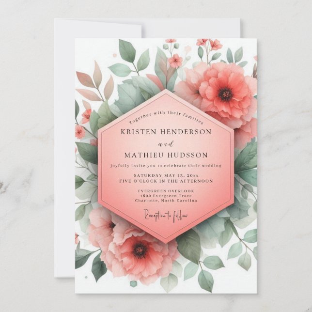 Coral Blossom Whimsical Wedding Invitation (Front)