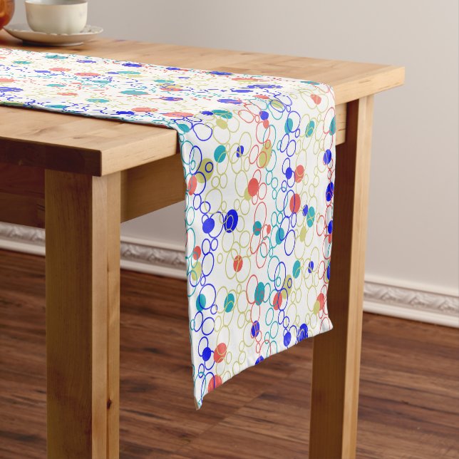 Coral Blue Aqua Lime Green Circles Dots Short Table Runner (In Situ)