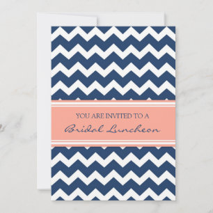 Coral Blue Chevron Bridal Lunch Invitation Cards