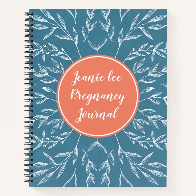 Coral & Blue Custom Pregnancy Journal (Front)
