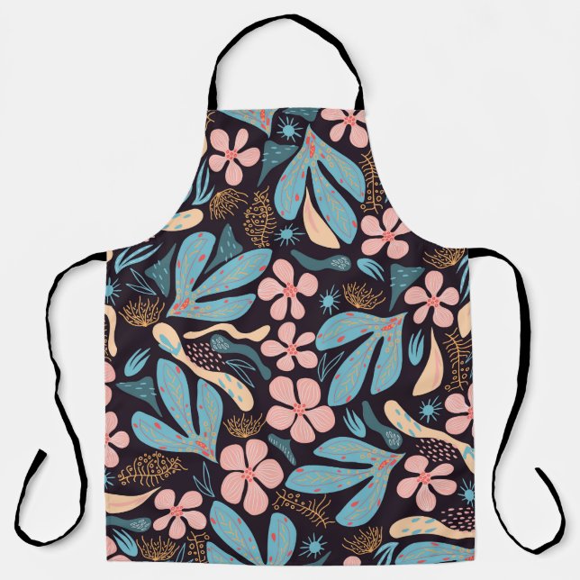 Coral Blue Floral Dark Print Apron (Front)