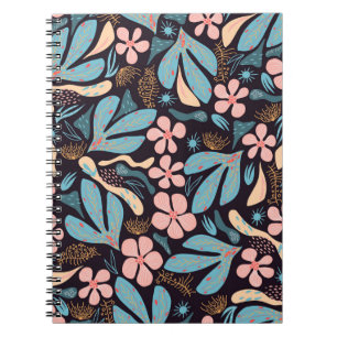 Coral Blue Floral Dark Print Notebook