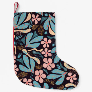 Coral Blue Floral Dark Print Small Christmas Stocking