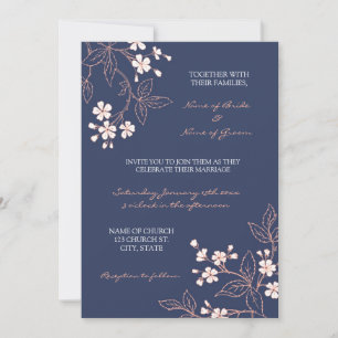 Coral Blue Floral Photo Wedding Invitation Cards