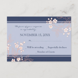 Coral Blue Floral RSVP Wedding Card