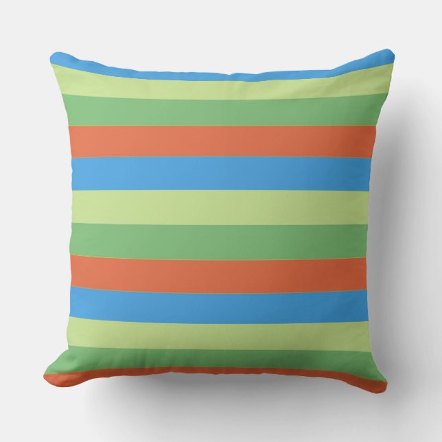 Coral Blue Green Modern Stripes Cushion (Front)
