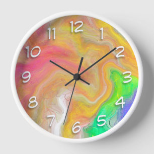 Coral, Blue, Green, Pink Abstract Fluid Art   Clock