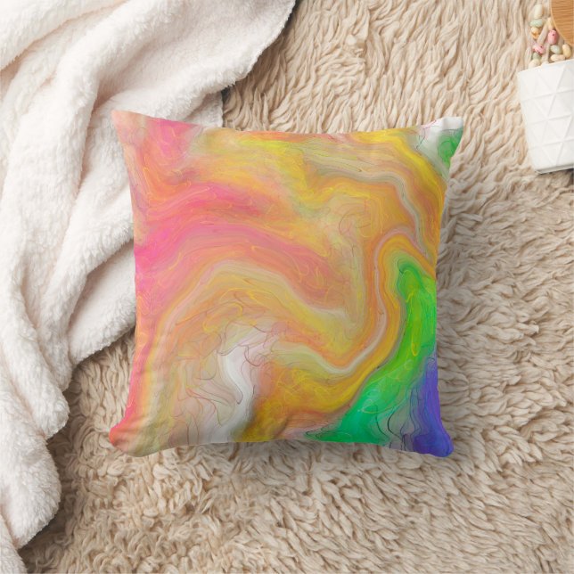 Coral, Blue, Green, Pink Abstract Fluid Art    Cushion (Blanket)