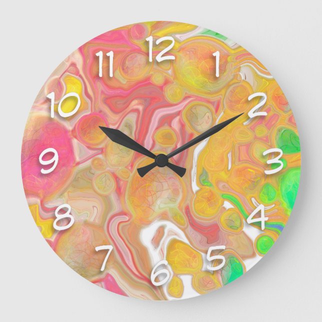 Coral, Blue, Green, Pink Abstract Fluid Art  Large Clock (Front)