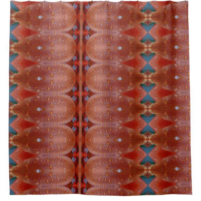 Coral & Blue Ikat Shower Curtain (Front)