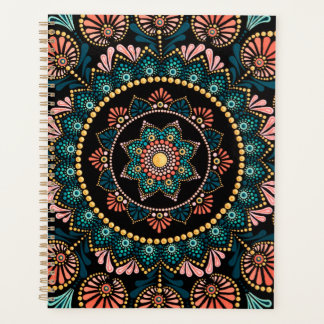 Coral Blue Mandala, Sacred Geometry Boho Ethnic Planner