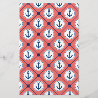 Coral Blue Nautical Anchor Pattern