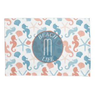 Coral Blue Nautical Monogram Pillowcase