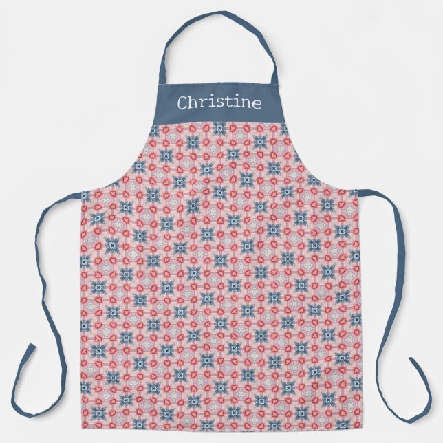 Coral Blue Star Pattern Personalised Name Apron (Front)