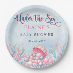 Coral Blue Under The Sea Marine Life Baby Shower Paper Plate