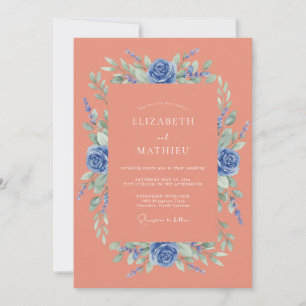 Coral Blue Vivid Spring Wedding Invitation