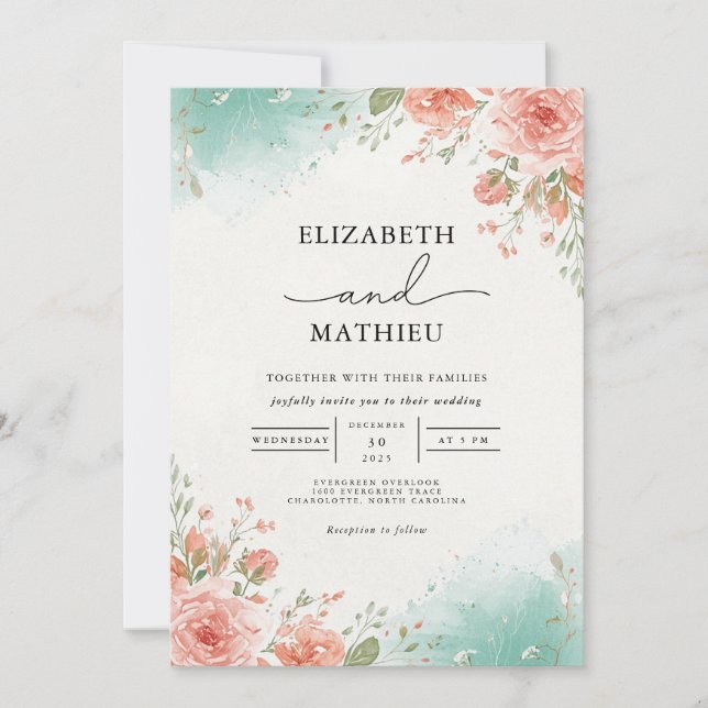 Coral Blush Botanical Archway Wedding Invitation (Front)