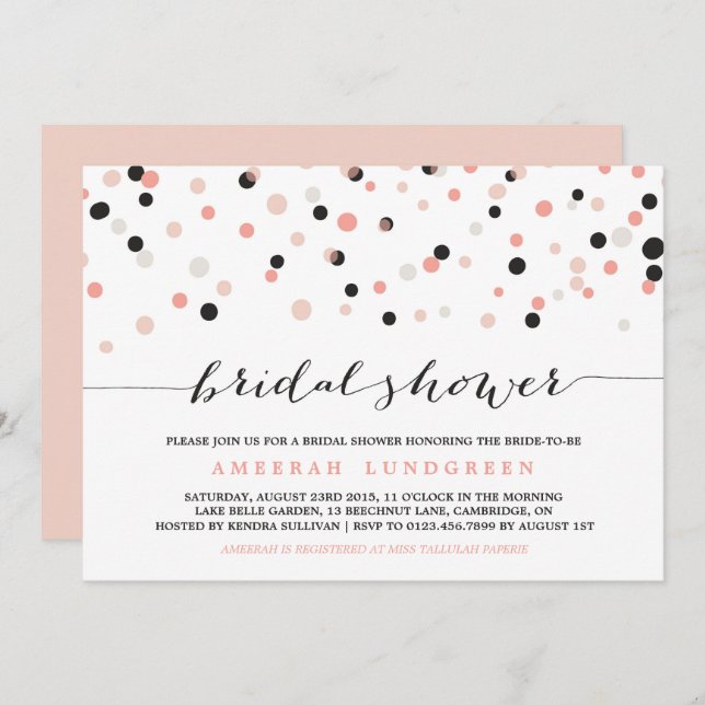 Coral Blush Confetti Dots Bridal Shower Invitation (Front/Back)