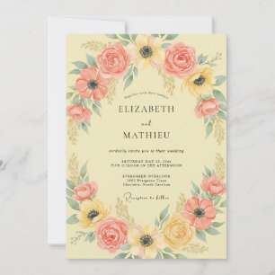 Coral Blush Floral Arch Wedding Invitation