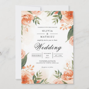 Coral Blush Floral Frame Wedding Invitation