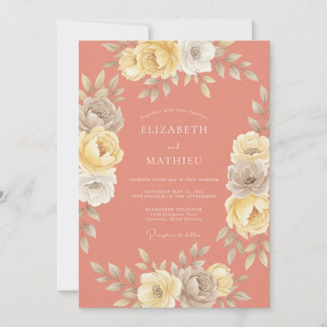 Coral Blush Floral Romance Wedding Invitation (Front)