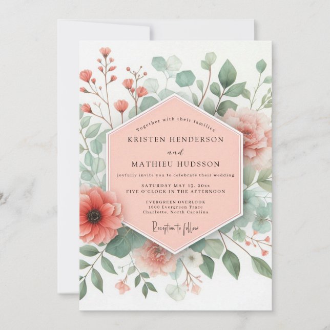 Coral Blush Floral Whimsy Wedding Invitation (Front)