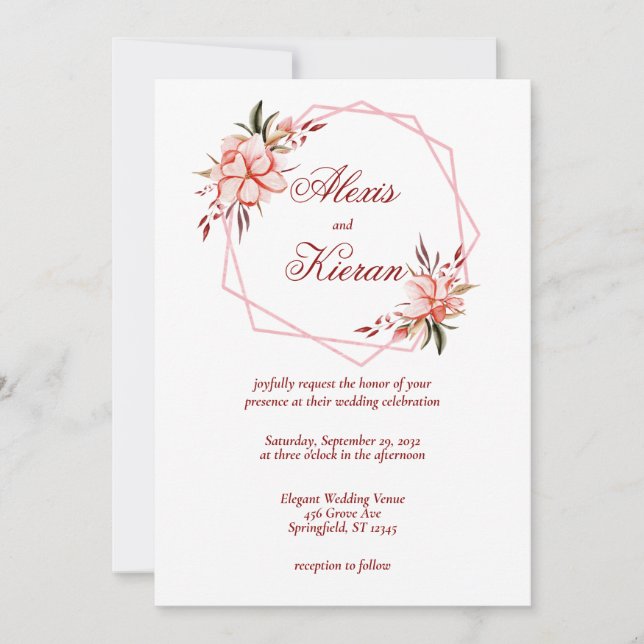 Coral & Blush Geometric Hoop Wedding Invitation (Front)