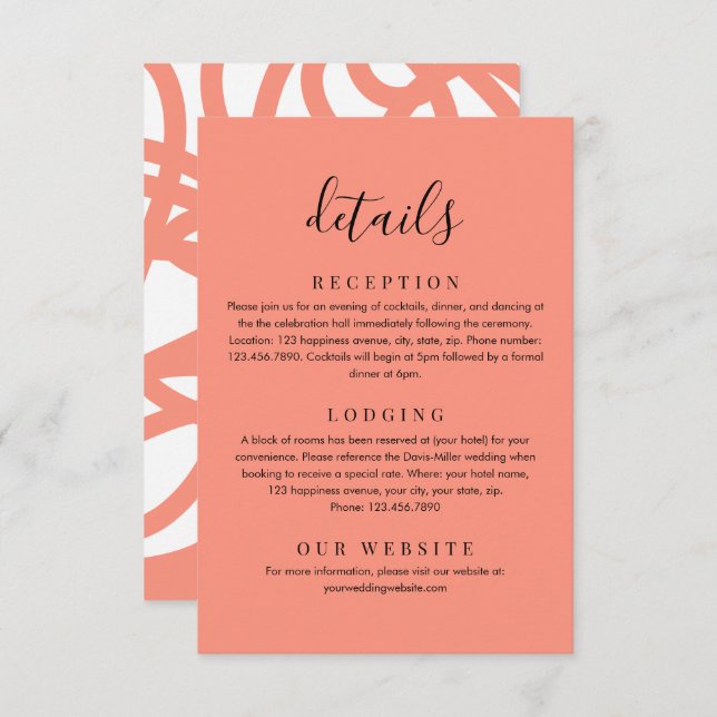 Coral Blush Modern Minimalist Abstract Details Enclosure Card (Front/Back)