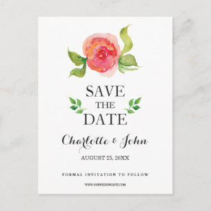 coral boho watercolor floral save the dates announcement postcard