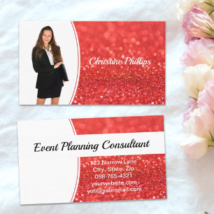 Coral Bokeh Faux Glitter Photo Professional Business Card