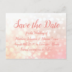 Coral Bokeh Personalised Save the Date Postcard