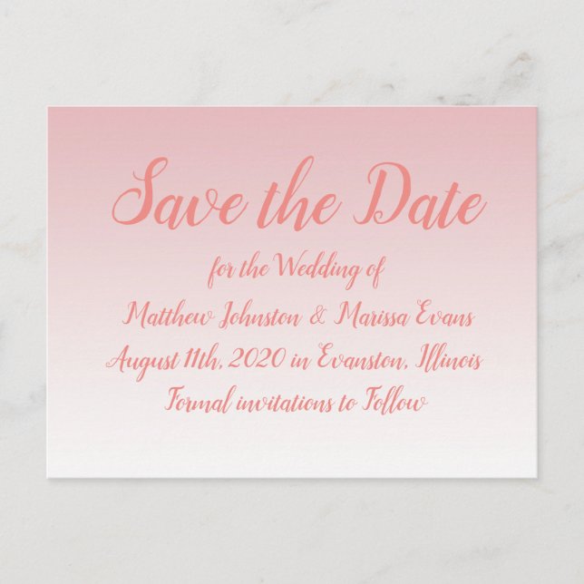 Coral Bokeh Personalised Save the Date Postcard (Front)