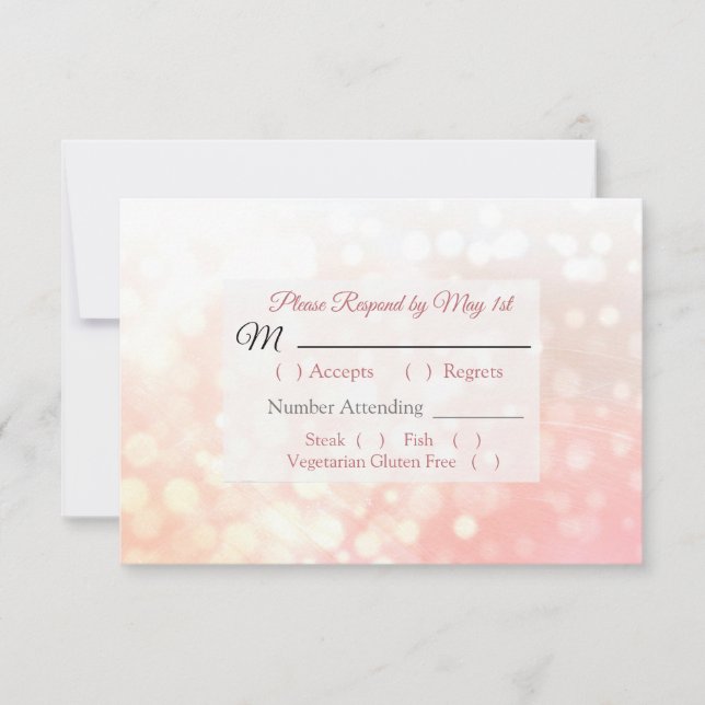 Coral Bokeh Wedding RSVP card (Front)