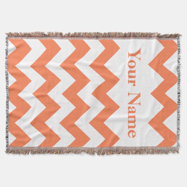 Coral Bold Chevron with custom name Throw Blanket (Front)