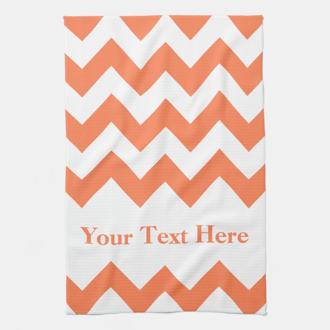 Coral Bold Chevron with customisable text Tea Towel (Vertical)
