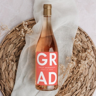 Coral Bold Grad Graduation Wine Label