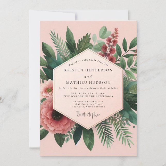 Coral Botanical Elegance Wedding Invitation (Front)