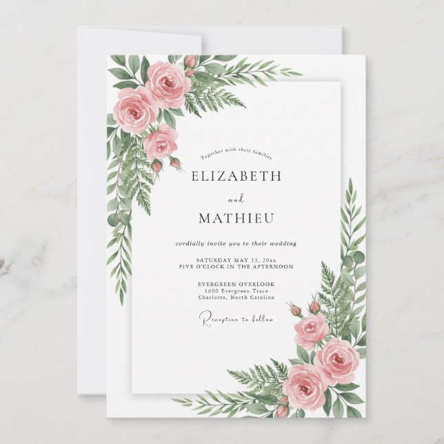 Coral Botanical Flourish Wedding Invitation (Front)