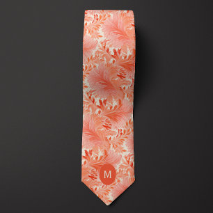 Coral Botanical Monogram Tie
