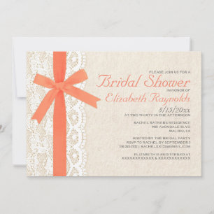 Coral Bow & Lace Bridal Shower Invitations