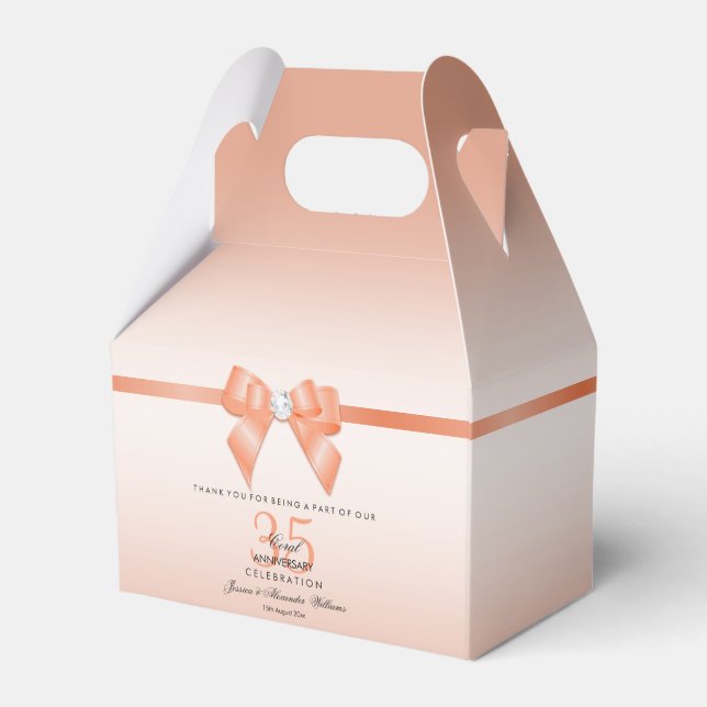Coral Bow & Ribbon 35th Wedding Anniversary Favour Box (Front Side)
