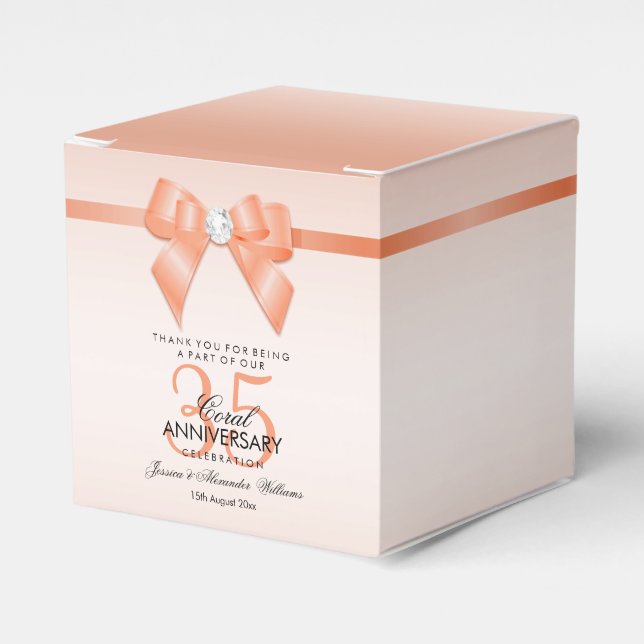Coral Bow & Ribbon 35th Wedding Anniversary Favour Box (Front Side)