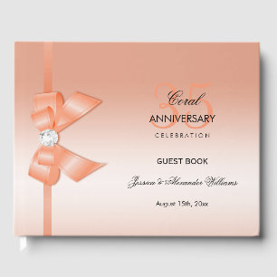 Coral Bow & Ribbon 35th Wedding Anniversary Guest Book