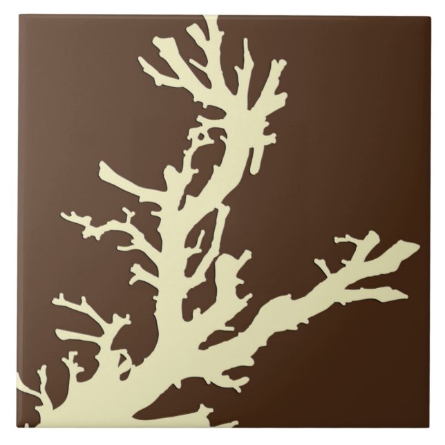 Coral branch - cocoa brown and beige tile (Front)